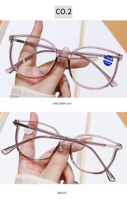 Blue Light Blocking HD Women Reading Glasses Stylish Presbyopic Eyeglasses Plano Eyewear Dazzling Large Frame Set with Diamonds