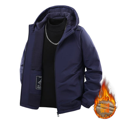 Jaqueta de Pesca Masculina Externa Capuz Larga Forro Polar Grosso Casaco Outono Inverno Jaqueta Casual Simples Versátil Casaco Acolchoado de Algodão