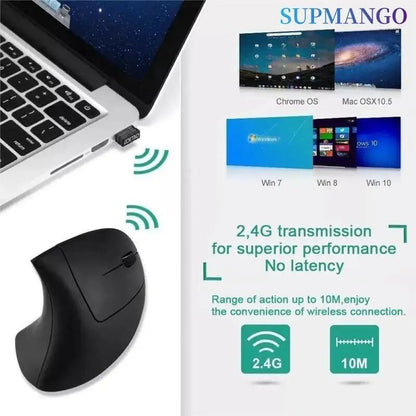 Mouse Vertical Ergonômico Sem Fio 2.4GHz Óptico 3 DPI Ajustáveis 800/1200/1600 6 Botões para Notebook PC Computador de Mesa
