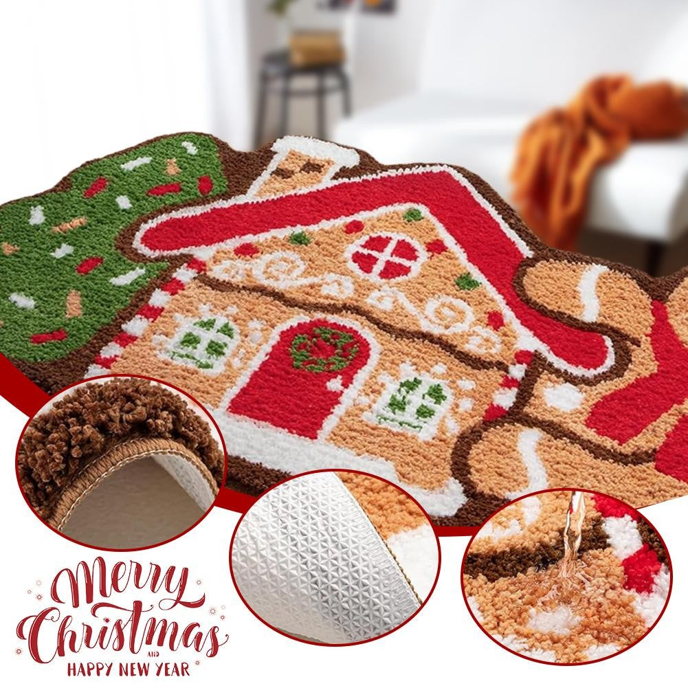 Gingerbread Kitchen Rugs Christmas Doormat Floor Mat With Gingerbread Man Non-Slip Bath Mats Doormats For Indoor Bedroom