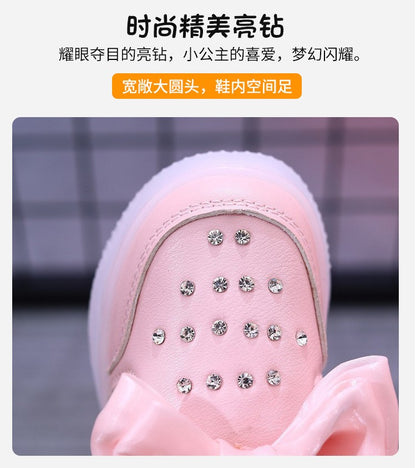 Spring Kids Shoes New Fashion Breathable Sneakers Kids Soft Non Slip Casual Girls Shoe LED Light Cute Versatile Princess Shoe