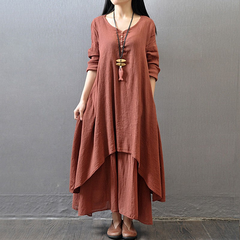 Anself Spring Fashion Women Casual Loose Dress Solid Color Long Sleeve Oversized Ladies Dresses Plus Size Boho Long Maxi Dress