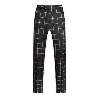 Fashion Male Business Social Suit Pants Black / Blue / Burgundy Men Wedding Plaid Dress Trousers