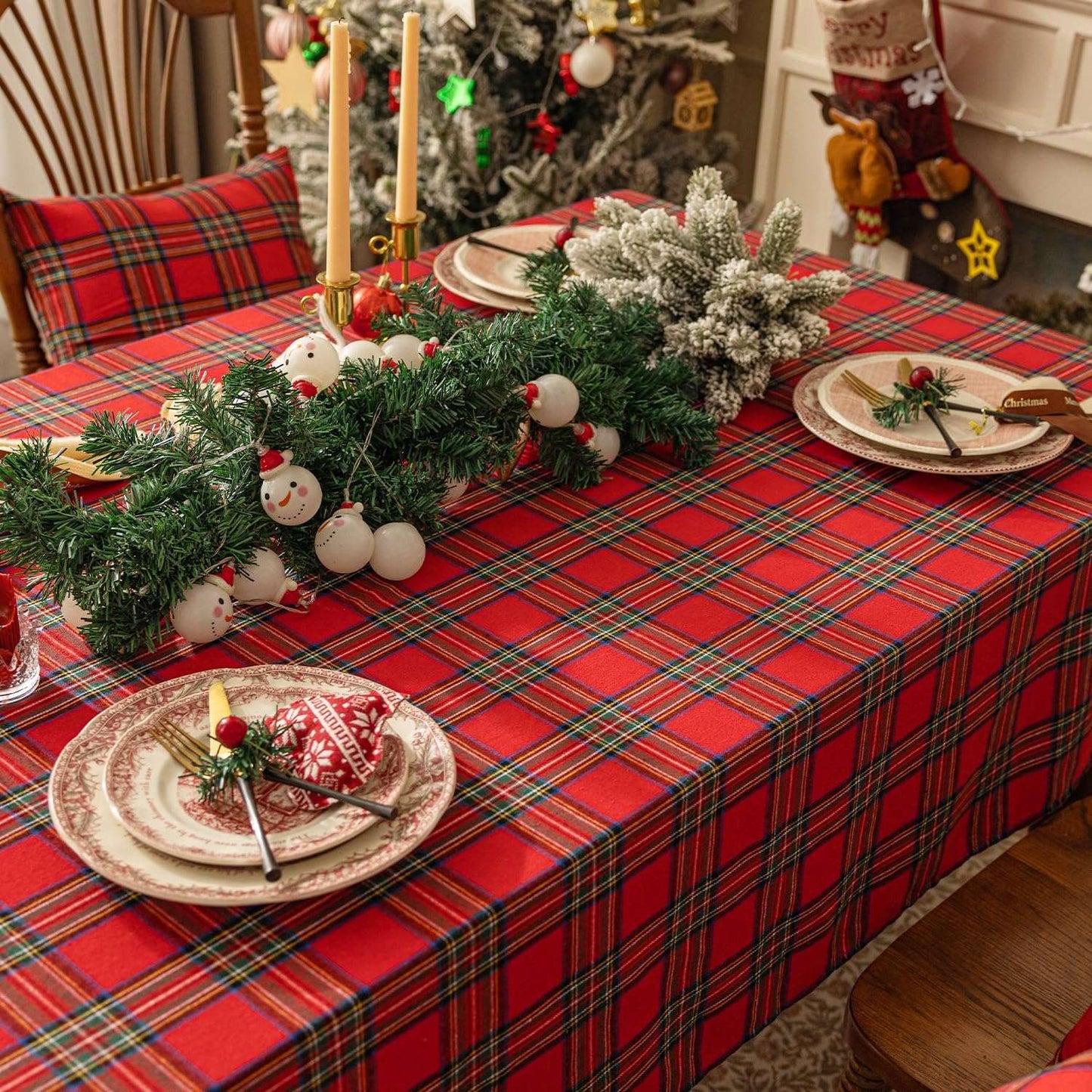 1pc Christmas Checkered Tablecloth Rectangle - Red Buffalo Plaid Cotton Gingham Xmas Table Cloths, Winter Farmhouse Table