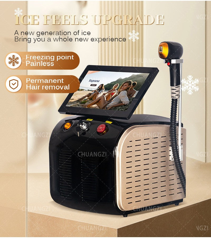Ice Painless Diode Laser Hair Removal Machine 3 Wavelength 755nm 808nm 1064nm Epilation Definitive Suitable For All Skin Tones