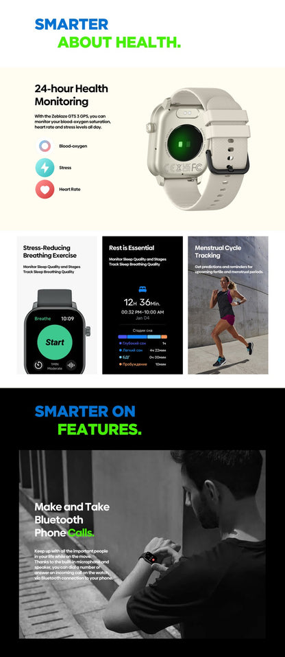 Novo Smartwatch Esportivo Zeblaze GTS 3 GPS 2,01" 2025 para Fazer/Receber Chamadas, Monitorar Frequência Cardíaca, SpO2 e Estresse