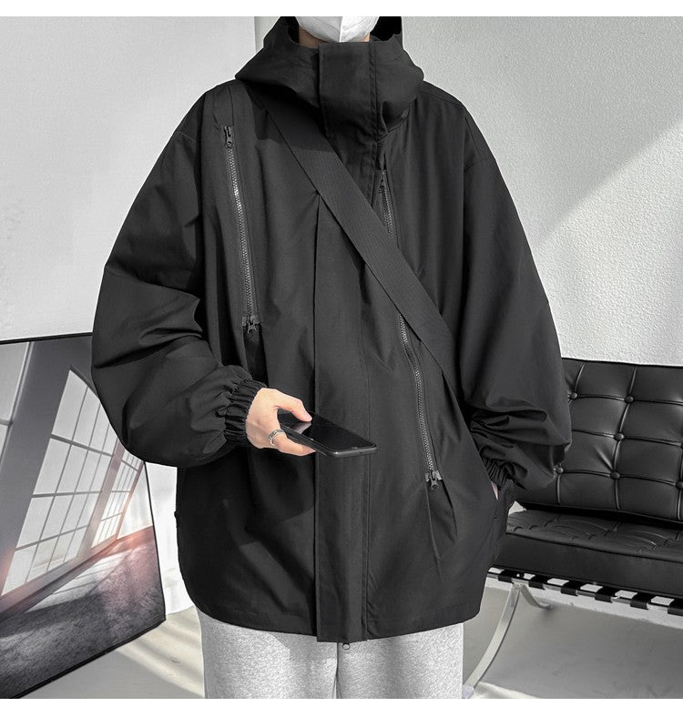 2024 Men Hooded Jacket Men Bomber Jacket Mens Windbreakers Zipper Coats Spring Autumn Loose Cargo Jacket Men Casual Sportswear