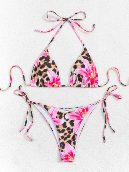 2025 New Flower Print Bikini Set Women's High Waist Long Skirt 3 Piece Swimsuit Sexy Mini Triangle Backless Thong Bathing Suit