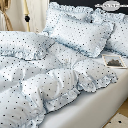 Conjunto de capa de edredom coreana de renda 3 peças (1*Capa de Edredom + 2*Fronhas, Sem enchimento), Conjunto de cama com estampa de bolinhas pretas