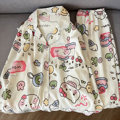 Plus Size Womens Home Wear Big Size Cute Kitty Pajamas Design Sleepwear Set Comfy and Loose Fit Korean Reviews Many Pajamas Y2K