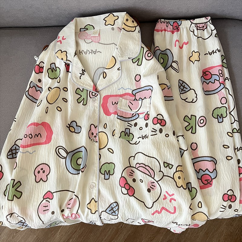 Plus Size Womens Home Wear Big Size Cute Kitty Pajamas Design Sleepwear Set Comfy and Loose Fit Korean Reviews Many Pajamas Y2K