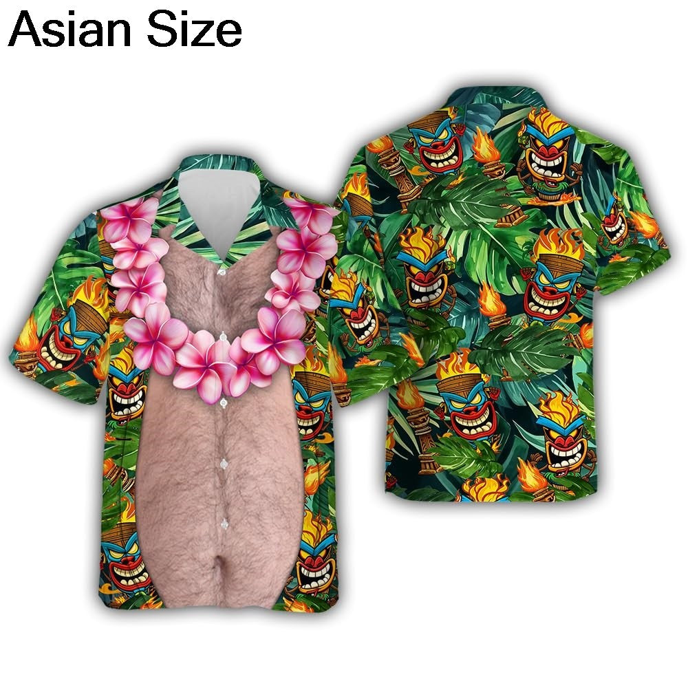 Funny Design Big Belly Hawaiian Shirts Funny Vacation Mens Shirts Casual Button Down Tropical Beach Shirts Y2k Unisex Blouses