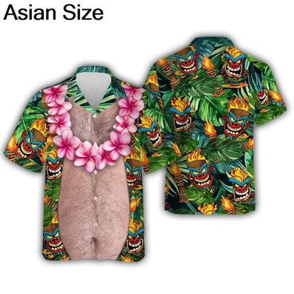 Funny Design Big Belly Hawaiian Shirts Funny Vacation Mens Shirts Casual Button Down Tropical Beach Shirts Y2k Unisex Blouses