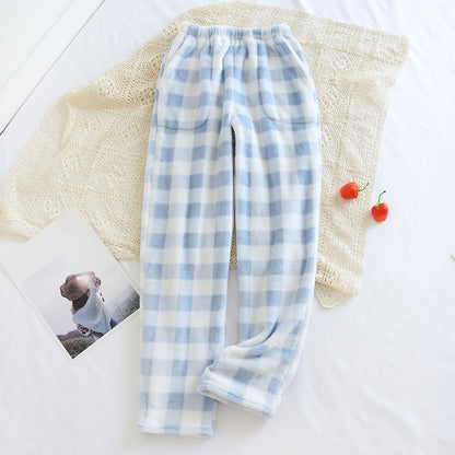 Women Pajama Pants Yoga Pants Elastic Waist Fuzzy Fleece Plaid Bottoms Soft Lounge Sleepwear With Pockets Plush Pajamas Pants