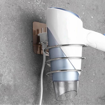 Suporte de Secador de Cabelo Organizador Soprador Adesivo Montado na Parede Sem Pregos Sem Furos Aço Inoxidável Espiral Suporte Armazenamento Para Banheiro