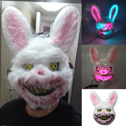 LED Bloody Rabbit Mask Glowing Killer Black Bear Mask Halloween Dance Party Cosplay Costume Props Assassinated Plush Rabbit Mask