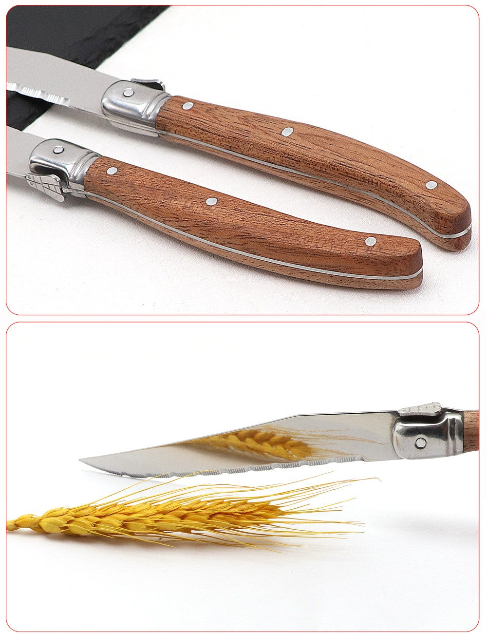 Wood Handle Laguiole Steak Knives Set Sharp Serrated Blade Dinner Knife Cutlery Stainless Steel Table Knives Kitchen 6/8/12pcs