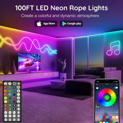 30M/20M Mexllex RGB Neon Light Strip with APP &Remote, Color Change Waterproof Music Sync Mode for Bedroom Room Outdoors Decro