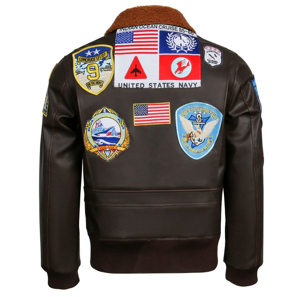 Aviator Pilot PU Leather Jacket Top Gun Men's Maverick Brown Winter Jacket Air Force Collar Coat Halloween Cosplay Outfits