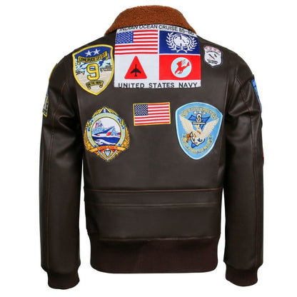 Aviator Pilot PU Leather Jacket Top Gun Men's Maverick Brown Winter Jacket Air Force Collar Coat Halloween Cosplay Outfits