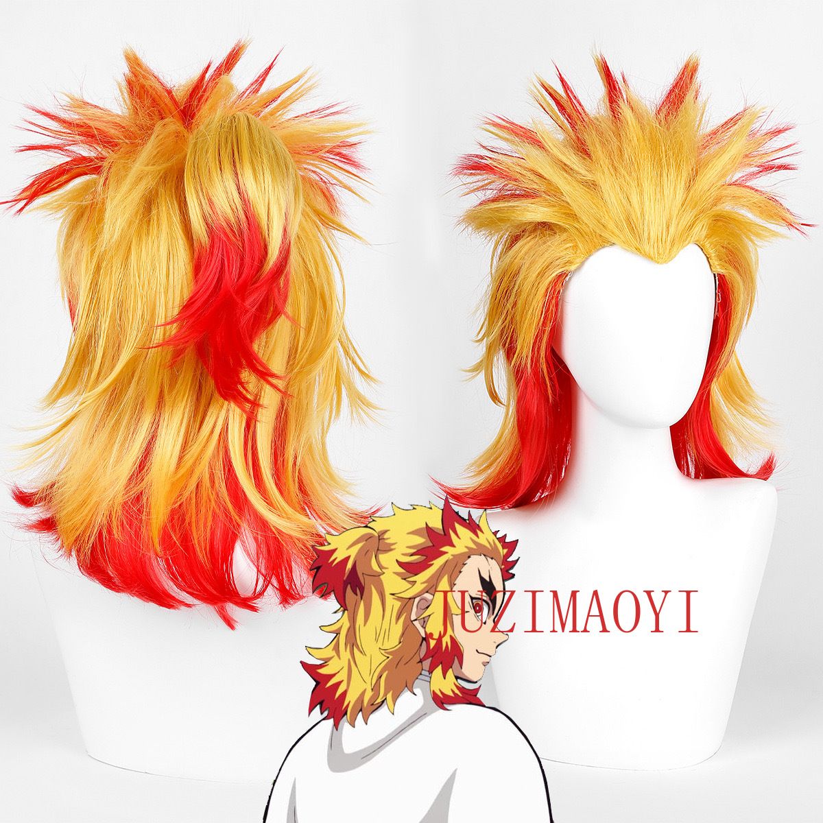 Rengoku Kyoujurou Synthetic Wig Anime Kyoujurou Rengoku Cosplay Wig Kimetsu no Yaiba Gradient Easy To Style Wigs