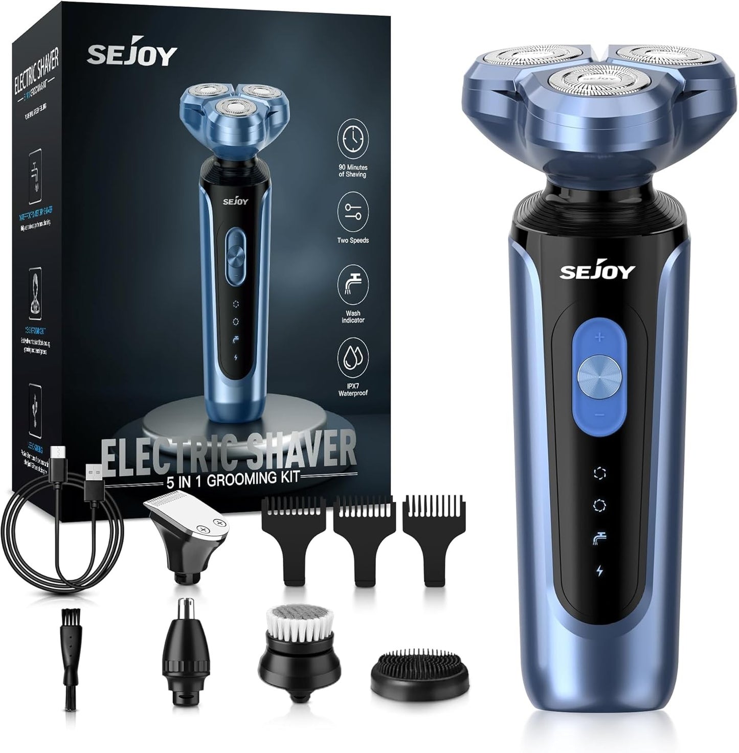 SEJOY 3 In 1 Man Shaver Electric Razor Rechargeable Triple Blade Trimmer Beard Floating Head Waterproof Hair Shaving Machine