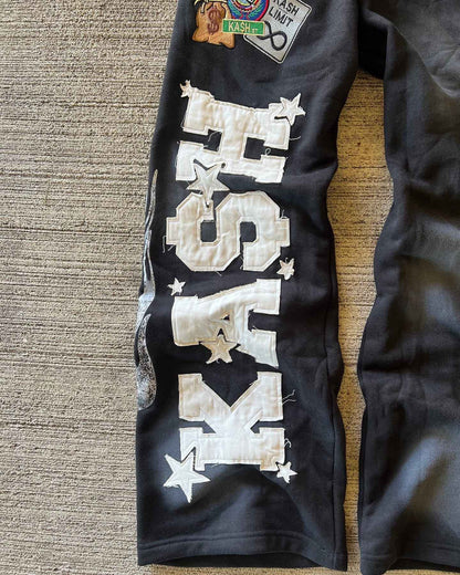 Calça de Moletom Y2K Masculina Feminina Gótica Hip Hop Americana com Patch de Letras Y2K Dupla Camada Larga Elástica na Cintura Calça Jogger Casual