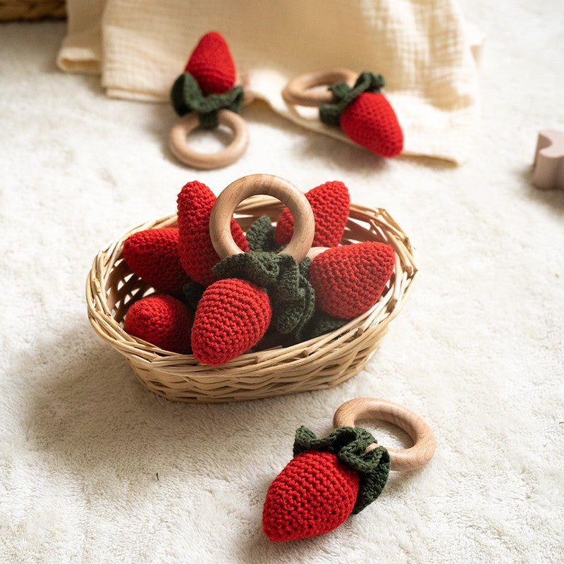 1 Brinquedo Chocalho de Crochê para Bebê Fruta Pulseira de Madeira com Design de Limão e Cereja Brinquedo Musical Chocalho para Bebês Brinquedos Mordedores Presentes para Recém-Nascidos