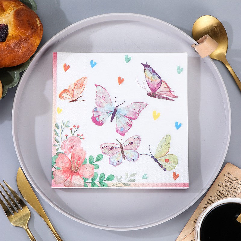 20 colored printed butterfly napkins per pack, disposable napkins for hotel parties, wedding anniversaries