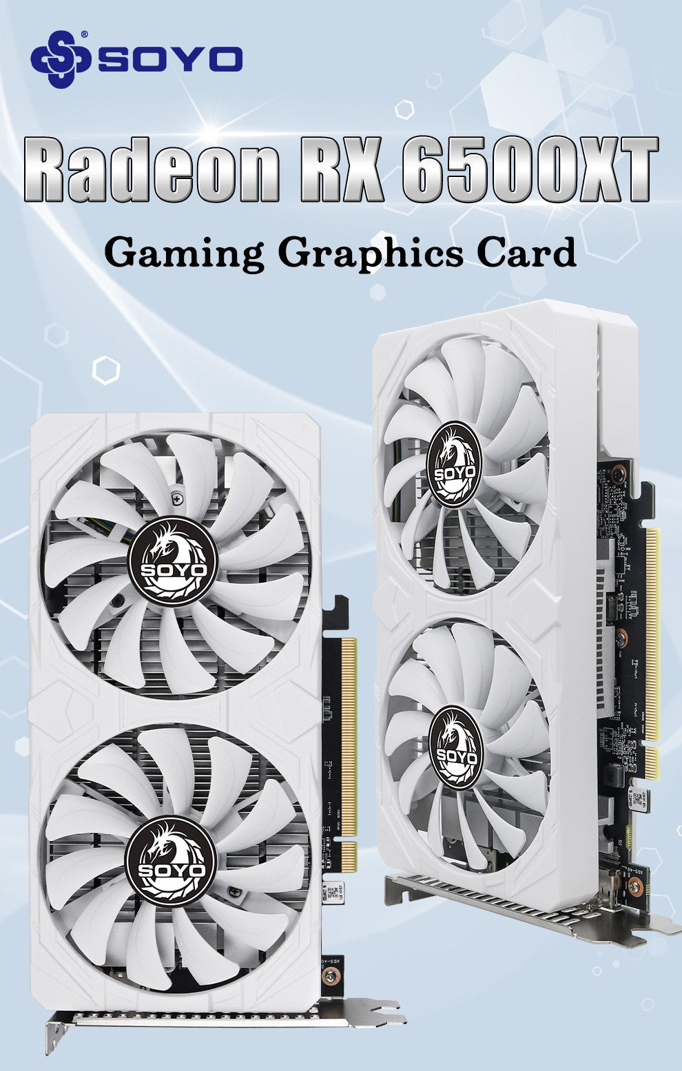 SOYO AMD Radeon RX6500XT 4G Graphics Card GDDR6 Video Memory Gaming Card HDMI-compatible DP Port Direx12 Desktop Computer