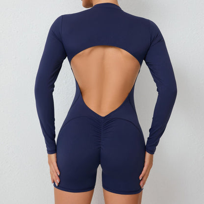V Back Scrunch One-Piece Suit Push Up Sports Jumpsuit Woman Fitness Zipper Overalls Workout Rompers Women Gym Bodysuits Female