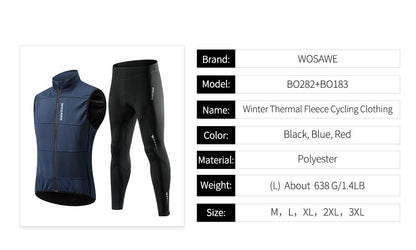 WOSAWE Cycling Jersey Set Winter Spring Vest Pants Sleeveless MTB Bicycle Clothing Warm Bike Jackets Thermal Fleece Suit