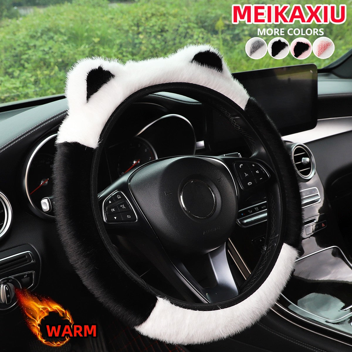 1 winter artificial mink fur furry Panda cat ears car without inner ring steering wheel cover answer 14-15 inch car accessories