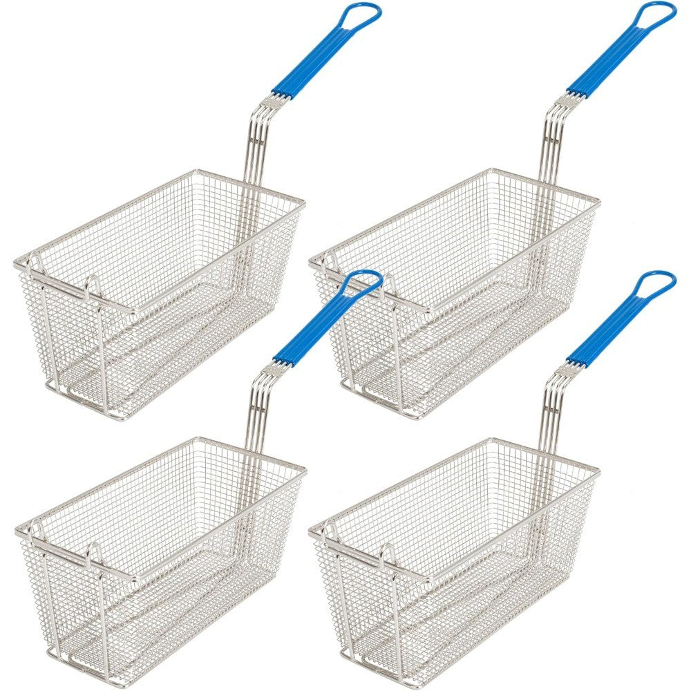 Commercial Quality Heavy Duty 4-Piece Deep Fryer Basket Set with Handle, 13.25 x 6.5 x 5.9 for Restaurant Use