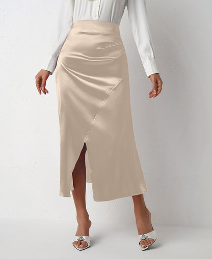 Nighpha Women's Elegant Satin Skirts High Waisted Flared Casual Work Office Fishtail Midi Skirt