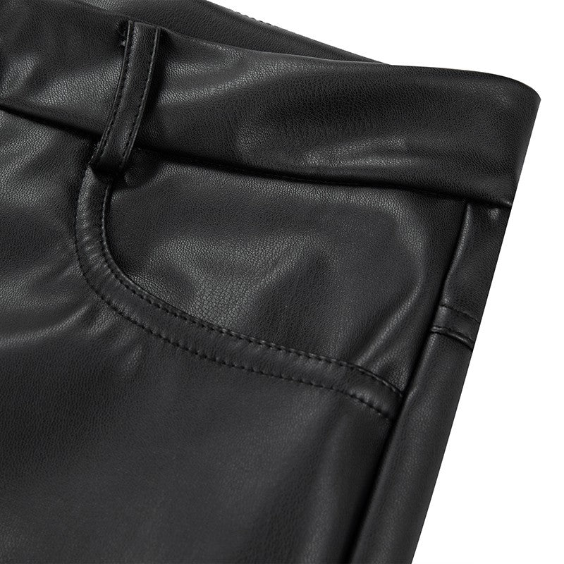 Leather Pants For Women High Waist Straight Slimming Side Pockets Solid Color Casual Party Spring Fall Trousers
