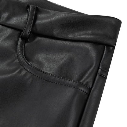 Leather Pants For Women High Waist Straight Slimming Side Pockets Solid Color Casual Party Spring Fall Trousers