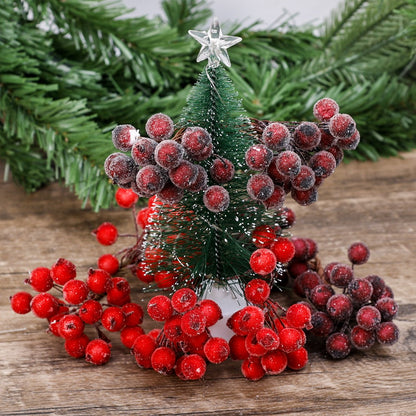 Wholesale Artificial Frosted Berry Mini Double Head Christmas Holly Red Gold Silver Berries Flowers Wreath Xmas Party Decoration