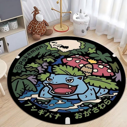 MINISO Japanese Anime Pokemon Round Rugs Non-Slip Floor Mat for Home Living Room Bedroom Circle Rug Washable Round Carpet Decor