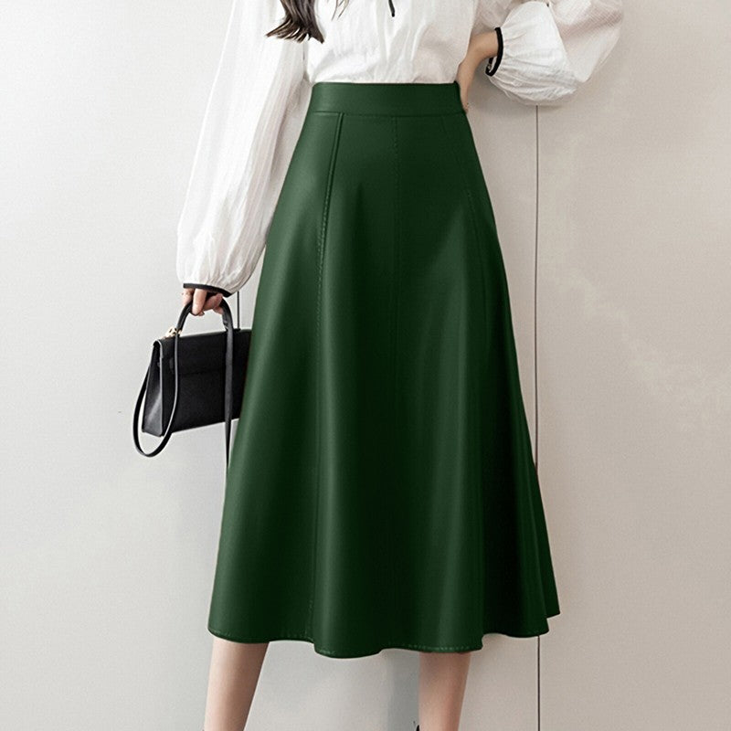 Plus Size 5XL ZANZEA Women PU Leather Midi Jupes Elegant Casual Autumn Loose High Waist Skirt Solid Skirt High Waisted Falda