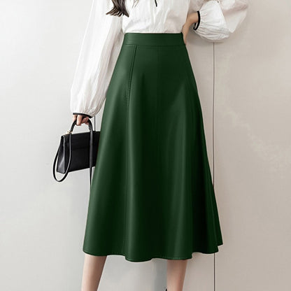 Plus Size 5XL ZANZEA Women PU Leather Midi Jupes Elegant Casual Autumn Loose High Waist Skirt Solid Skirt High Waisted Falda