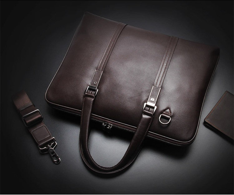 Pasta de Couro Genuíno de Luxo para Homens, Bolsa de Couro para Negócios, Bolsa para Laptop de 15,6", Pasta de Escritório Masculina, Porta-Documentos, Bolsa de Ombro