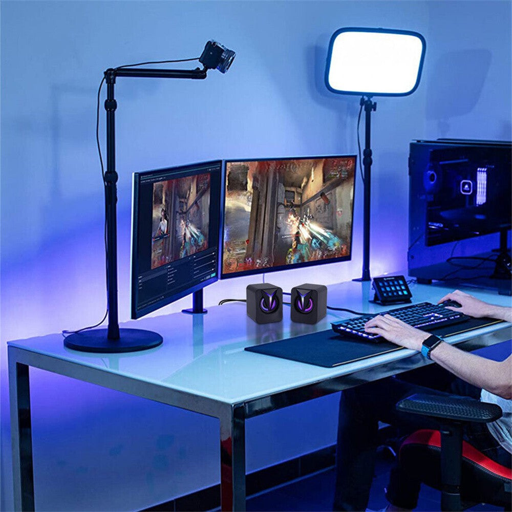 Mini Caixas de Som com Fio USB de 3,5 mm LED RGB Estéreo Bass para PC Notebook Computador de Mesa