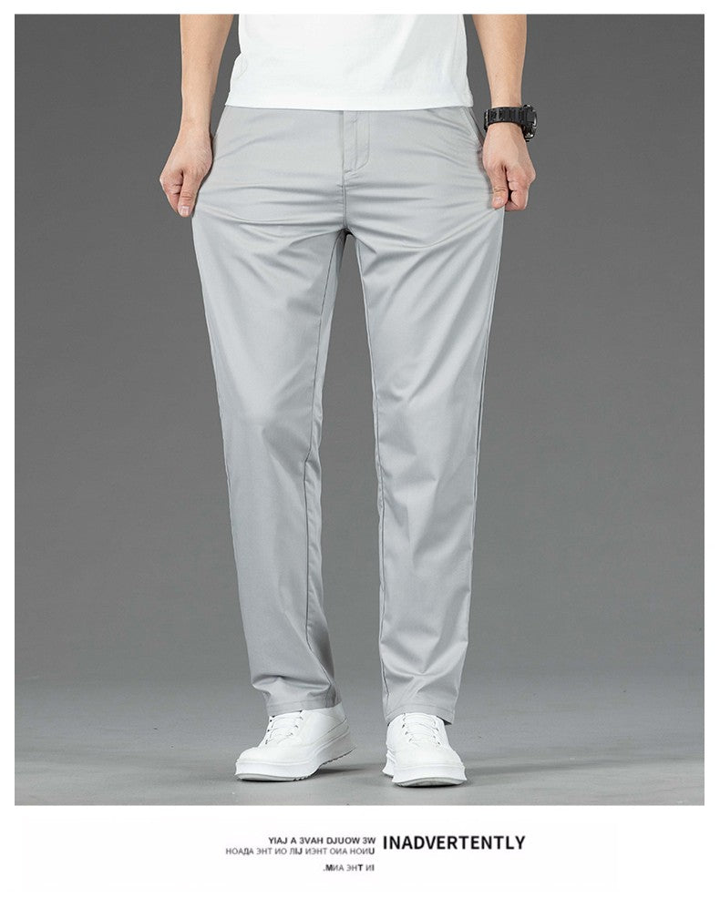 Spring Summer New Men's Casual Pants Thin Mulberry Silk Soft Business Casual Trousers Slim Straight Elastic Suit Pants Male