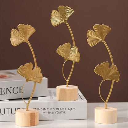 Nordic Gold Ginkgo Leaf Crafts Leaves Sculpture Luxury Living Room Decor Home Decoration Accessories Office Desktop Ornaments