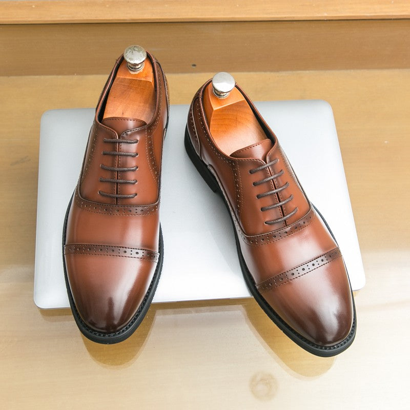 Men Oxford Shoes PU Solid Color Low Heel Classic Blok Carving Men Shoes Size 38-46