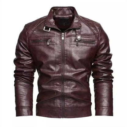 PU Leather Jacket Men Autumn Winter Motorcycles Faux Leather Coats Fashion Male Stand Collar Moto Biker Vintage Casual Outwear
