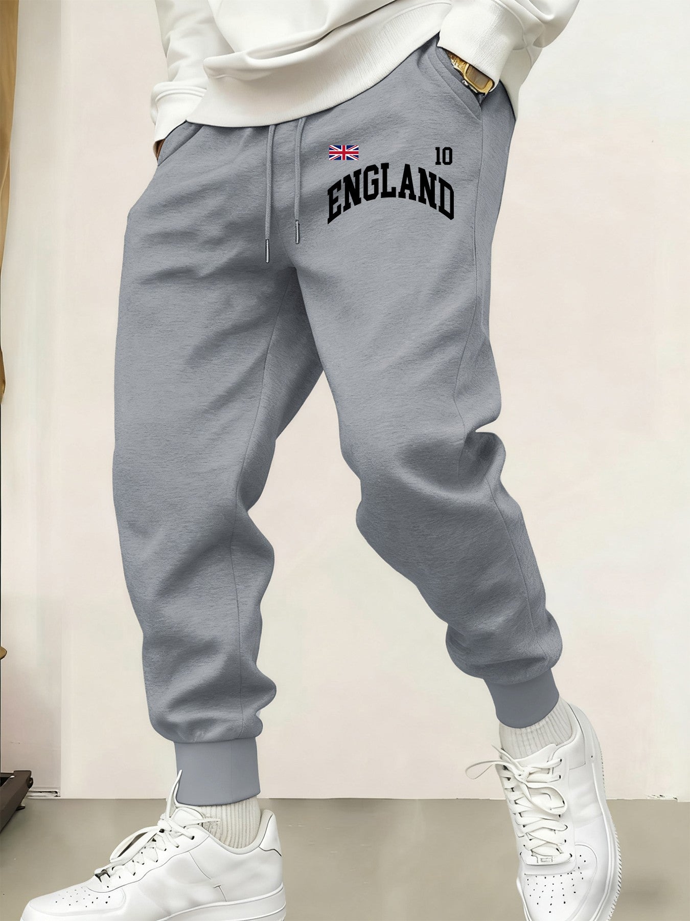Calça de Moletom Masculina Estampada Inglaterra Reino Unido Calça da Moda Casual com Elástico na Cintura Esportiva com Cordão para Outono