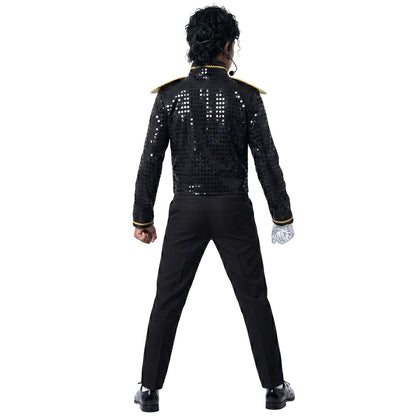 Kids Black Sequin Michael Jackson Jacket Gloves Set Boys MJ Cosplay Costume Halloween Tap Dance Stage Performance Outfit