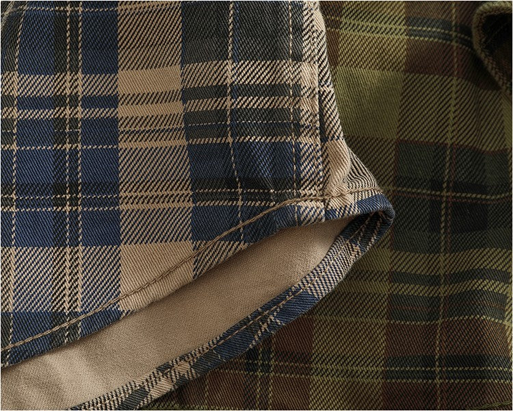 2024 Spring and Autumn New American Retro Woven Plaid Cargo Shirt Men's Simple 100% Cotton Washed Single Pocket Thin Jacket